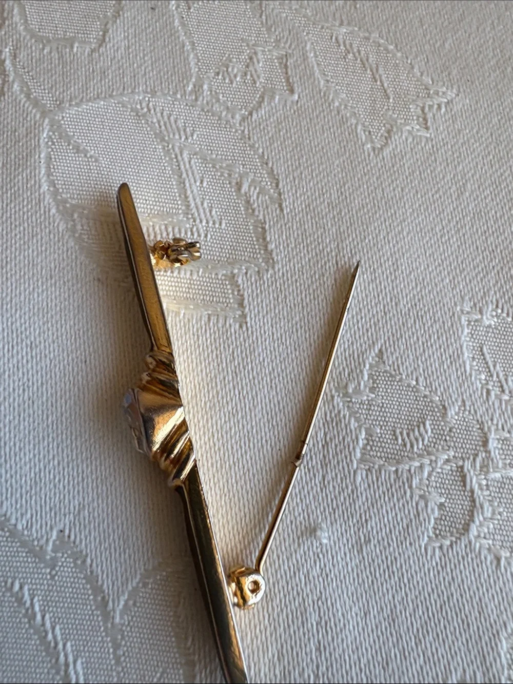 Gold Tone Bar Pin with Clear Center Stone